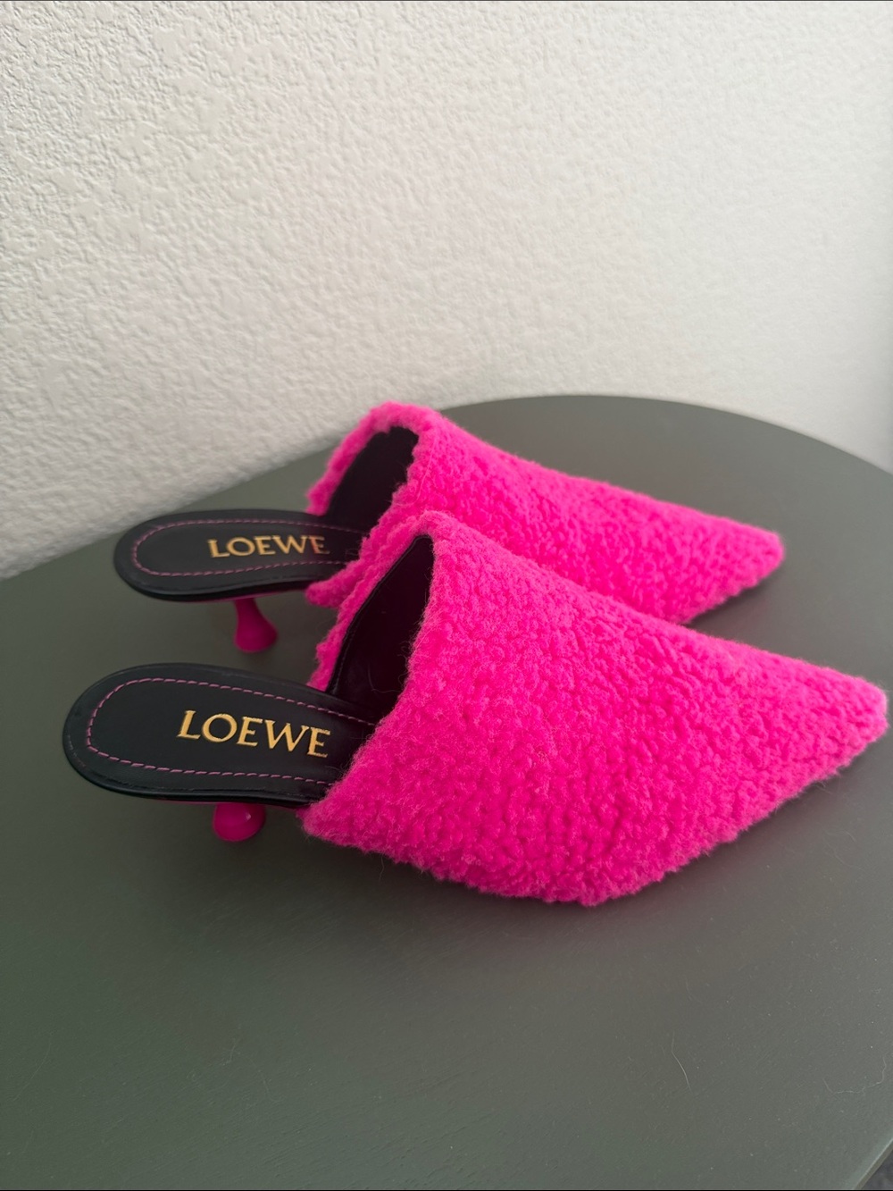 Loewe Hot Pink Shearling Pointed Mule Clogs